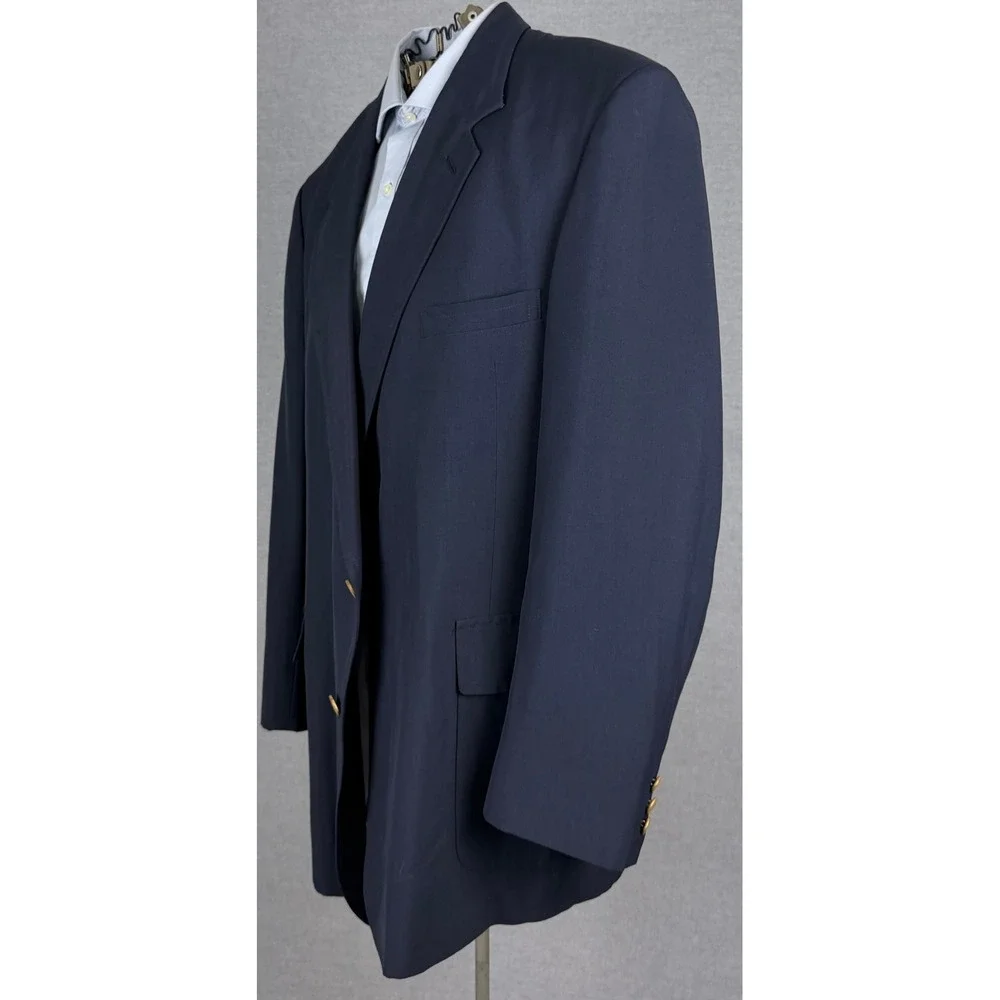 Vintage Bespoke Navy Blue Blazer Gold Buttons Sport Coat 44L Long